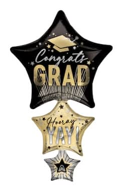 Inflated Supershape Xl 42" Stripes On Stripes Grad Stars Foil Balloon