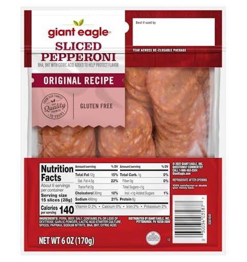 Giant Eagle Sliced Pepperoni Original Recipe (6 oz)