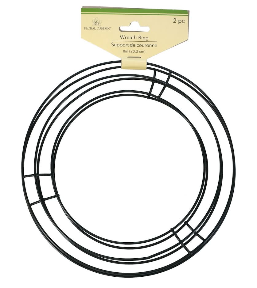 Floral Garden Metal Wreath Form Rings, 8 in, Black (2 ct)