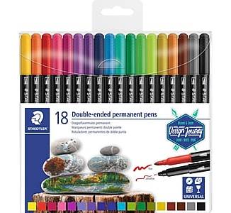 Staedtler Classic Double-Ended Permanent Drawing Pens, Assorted Colors, 18/Pack (3187 TB18 02)