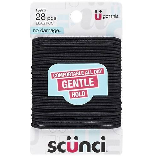 Scunci No Damage Gentle-Hold Elastic Hair Bands Medium Black - 28.0 ea