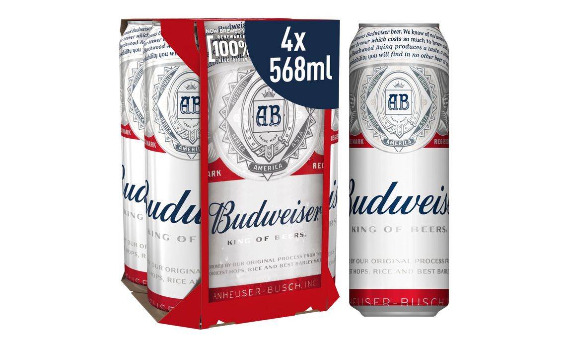 Budweiser Lager 4 x 568ml Cans (387452)