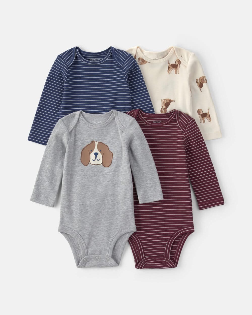 Baby Boy 4-Pack Dog Striped Long-Sleeve Multipack Bodysuits - Multi - 9M