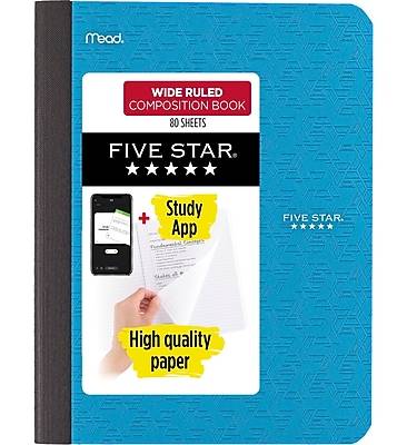 Five Star 1-Subject Composition Notebooks, 7.5 x 9.75, Wide Ruled, 80 Sheets, Color Chosen at Random (950033)