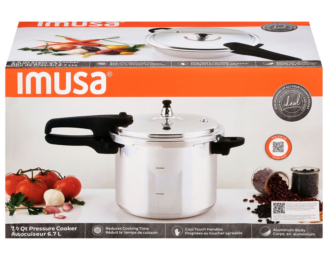 Imusa Pressure Cooker 7 Quart, Silver