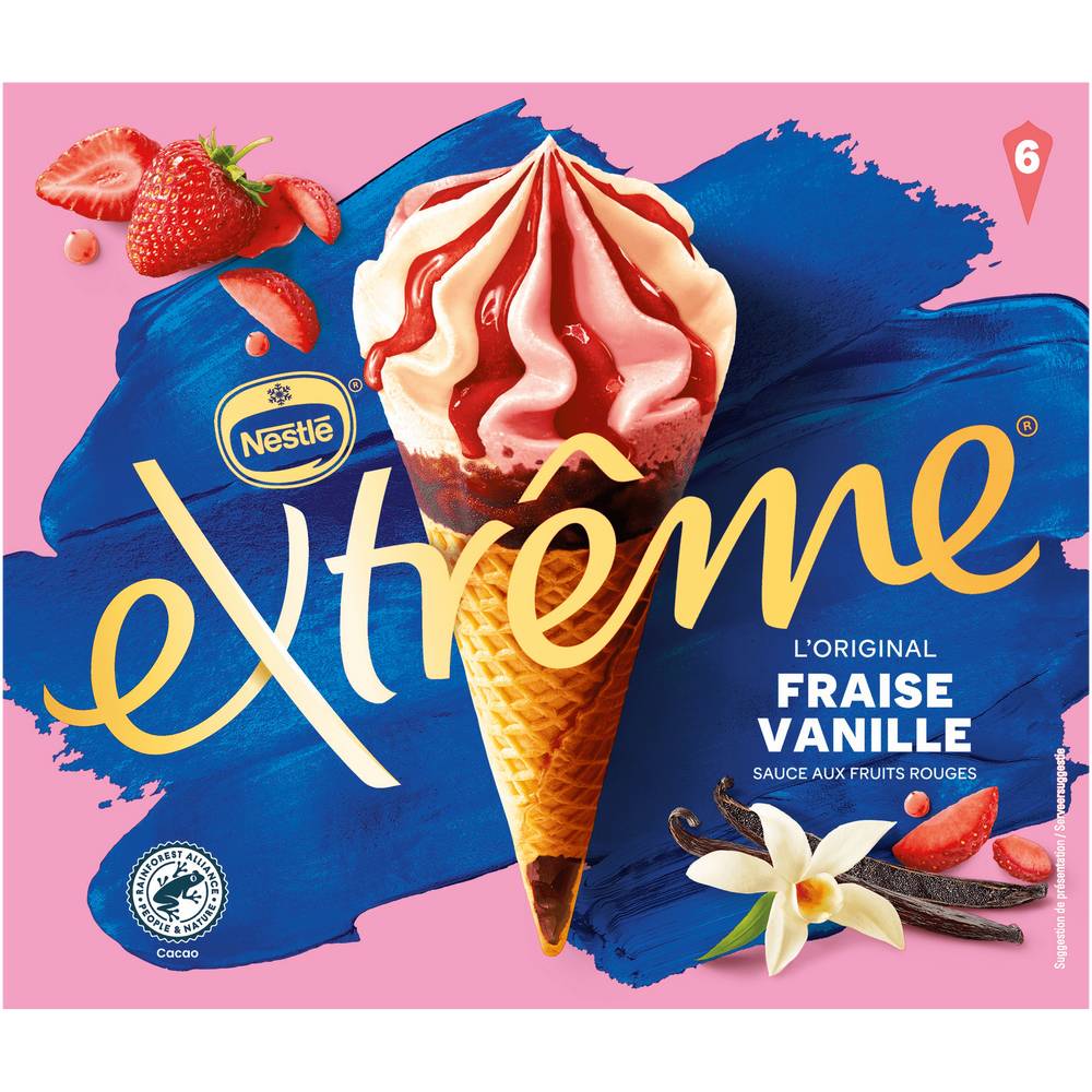 Nestlé - Extrême glace cônes avec sauce aux fruits rouges, fraise - vanille (6)