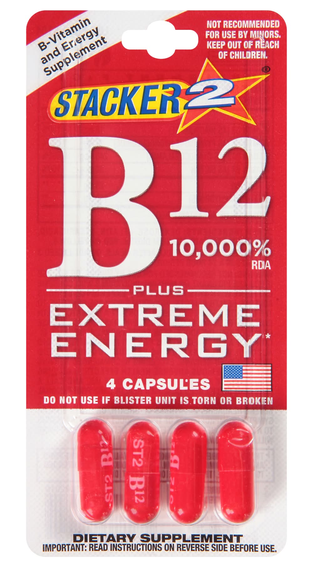 Stacker 2 Extreme Energy + B12 10,000% Rda (4 ct)
