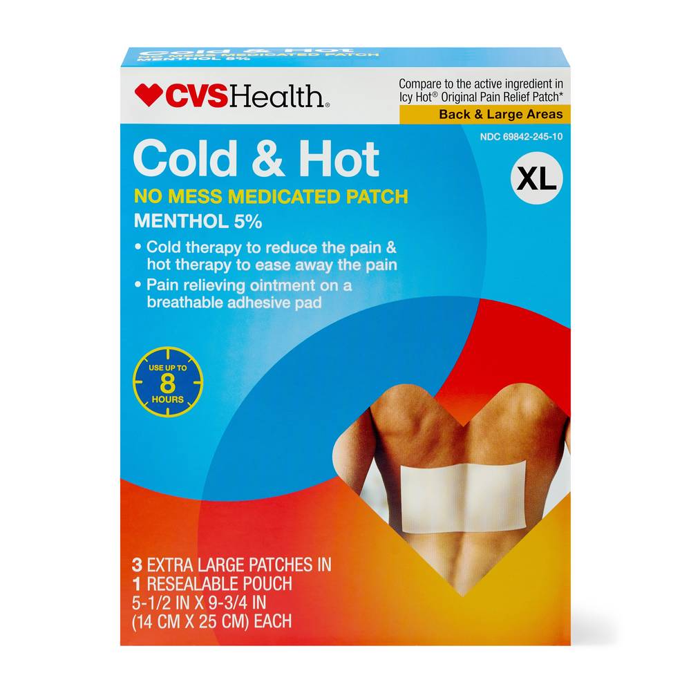 Cvs Health Extra Strength Cold & Hot Medicated Patches, X-Large, 3 Ct