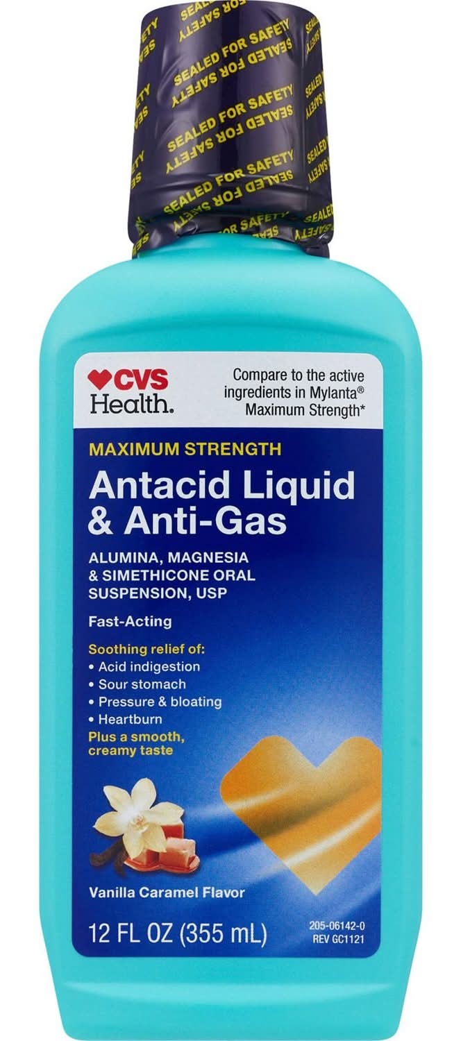 CVS Health Maximum Strength Antacid Liquid & Anti-Gas, Vanilla Caramel (12 fl oz)