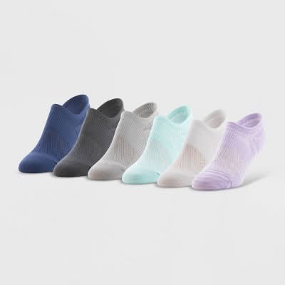 Peds Arch Support Breathable Mesh All Day Active Ultra Low No Show Socks, Women, 5-10, Assorted (6 ct)