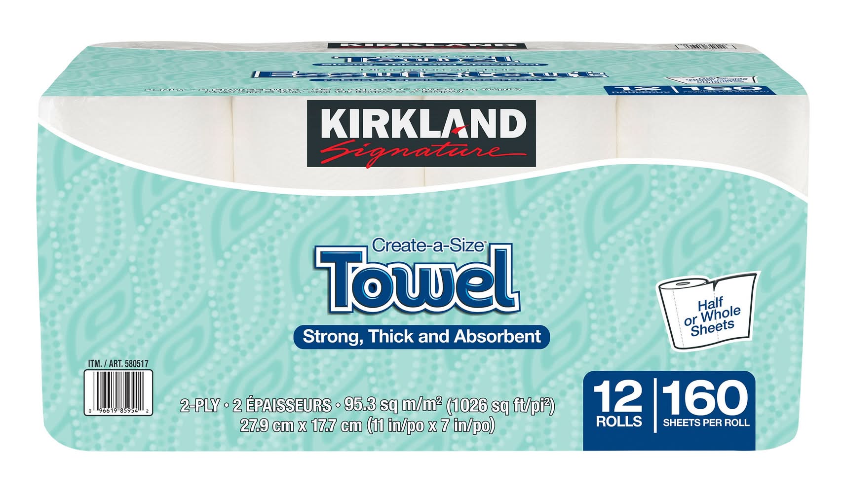 Kirkland Signature – 12 Rouleaux De Papier Essuietout 2 Épaisseurs De 160 Feuilles Chacun / Kirkland Signature 2-Ply Paper Towels (12 X 160 Sheets)