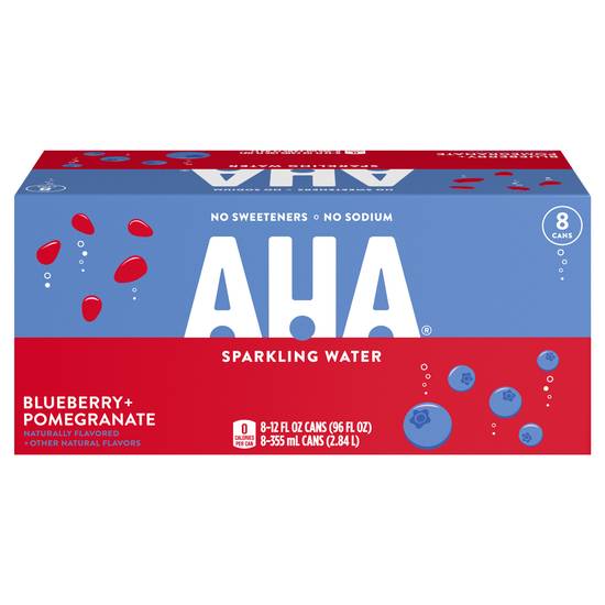 Aha Blueberry + Pomegranate Sparkling Water (8 ct, 12 fl oz)
