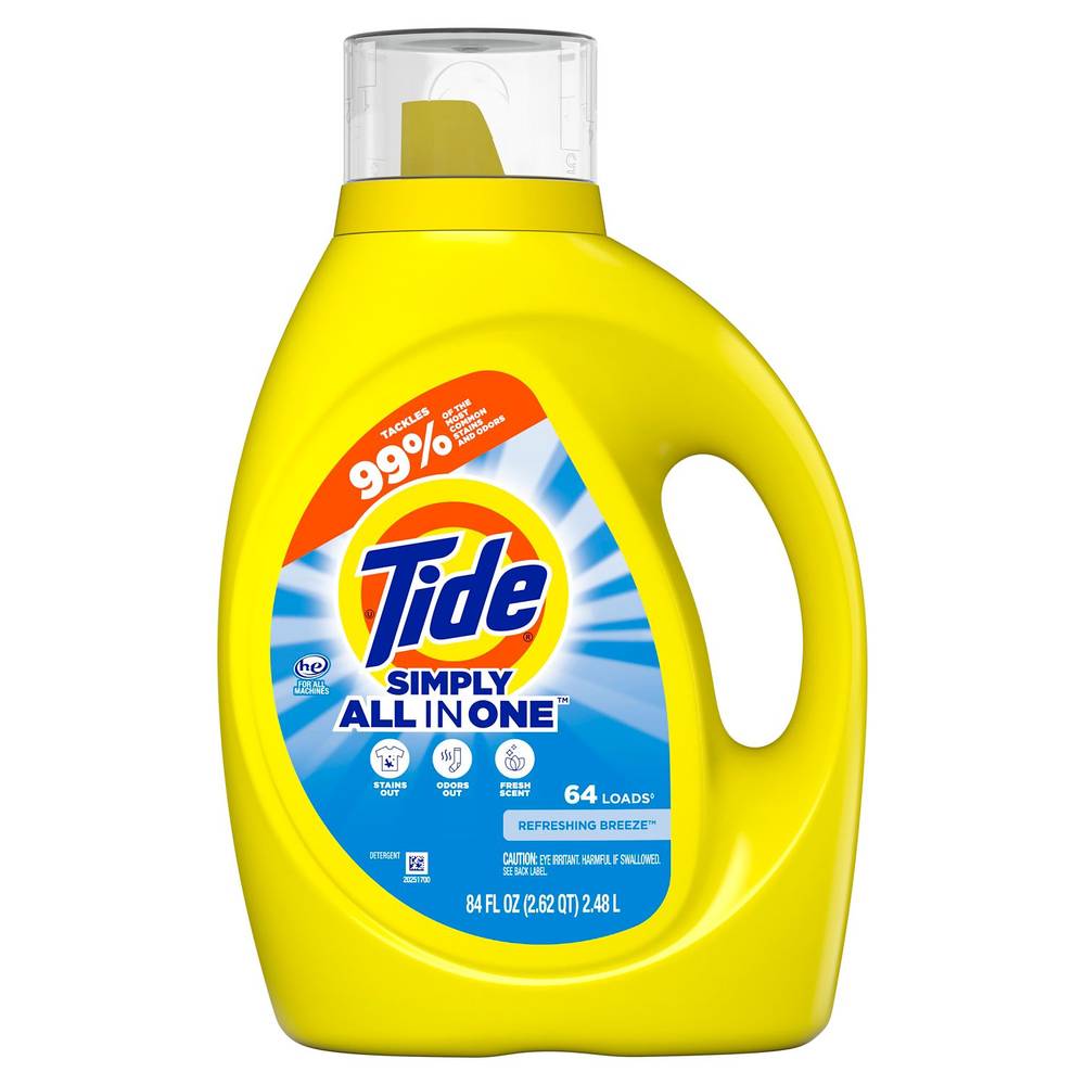 Tide Simply All-In-One Liquid Laundry Detergent, Refreshing Breeze Scent, 64 Loads, 84 Oz