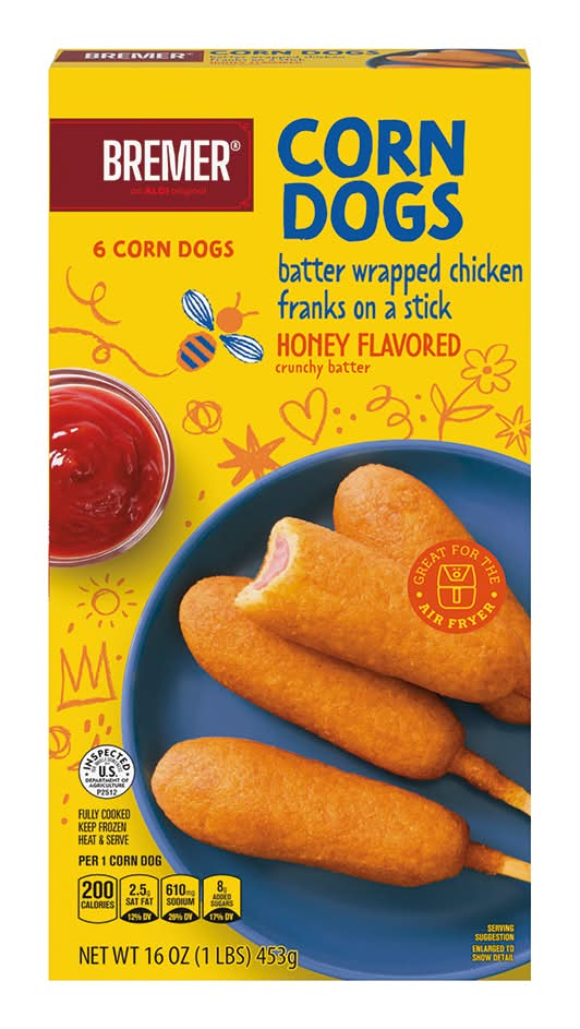Bremer Wrapped Chicken Franks on a Stick Crunchy Batter Corn Dogs, Honey (16 oz)