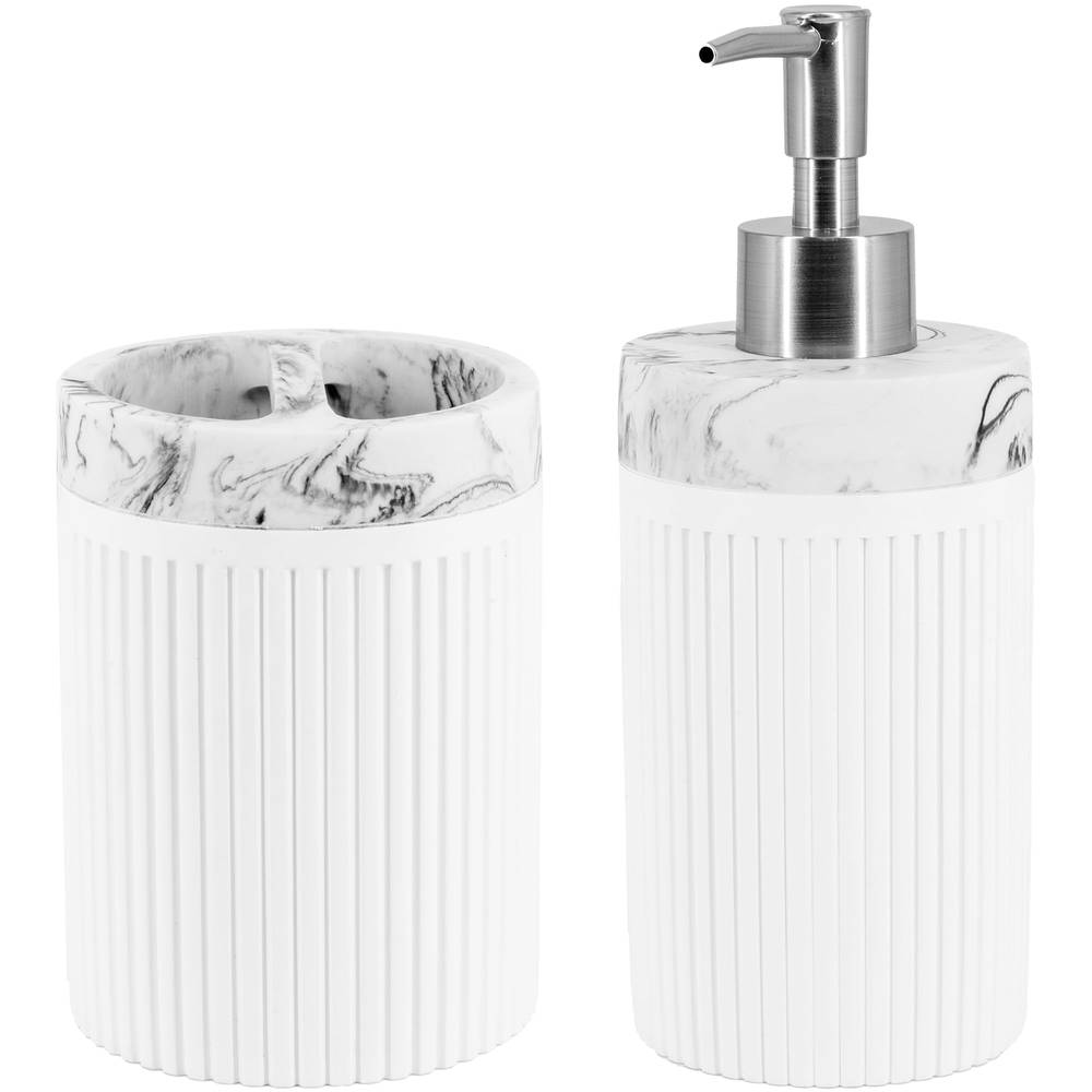 allen + roth White Marble 13-oz Capacity Freestanding Soap and Lotion Dispenser | BE2810AR-MBL