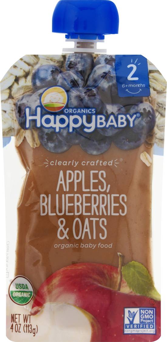 Happy Baby Organics 2 (6+ months) Organic Apples Blueberries & Oats Baby Food