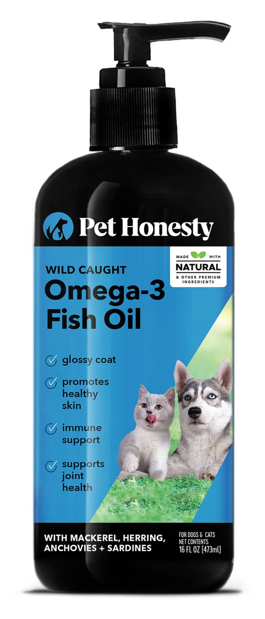 Pet Honesty Dog & Cat Wild Caught Omega-3 Fish Oil Supplement, Glossy Coat & Healthy Skin - 16 fl oz (Size: 16 Fl Oz)