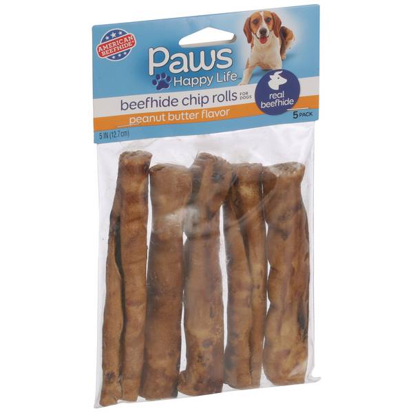 Paws Happy Life Peanut Butter Flavor Beefhide Chip Rolls For Dogs