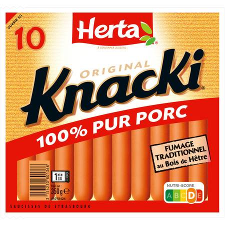 Saucisses 100% pur porc KNACKI - le paquet de 10 - 350 g