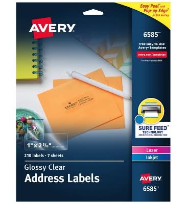 Avery Secure Feed Printable Easy Peel Address Labels For Printer, 1 x 2 5/8 , Clear (210 ct)