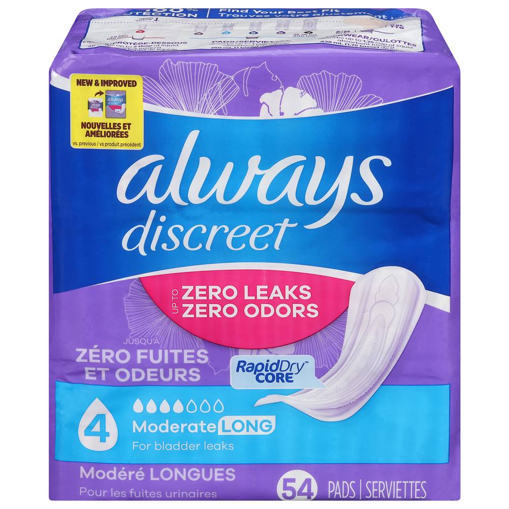 Always Discreet Moderate Long Absorbency Pads (54 ct)