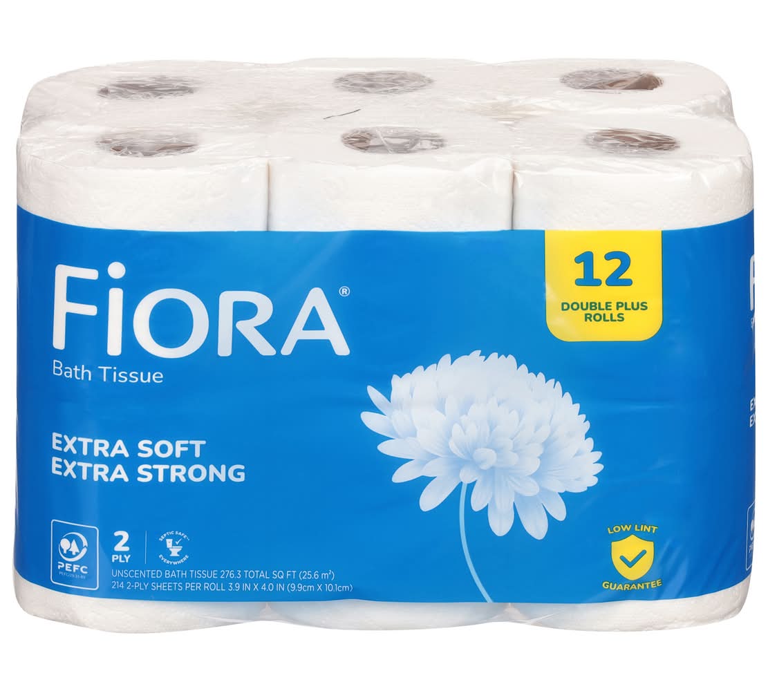 Fiora 2-Ply Extra Soft Strong Unscented Double Plus Rolls Bath Tissue, 3.9x4.0 in (12 ct)