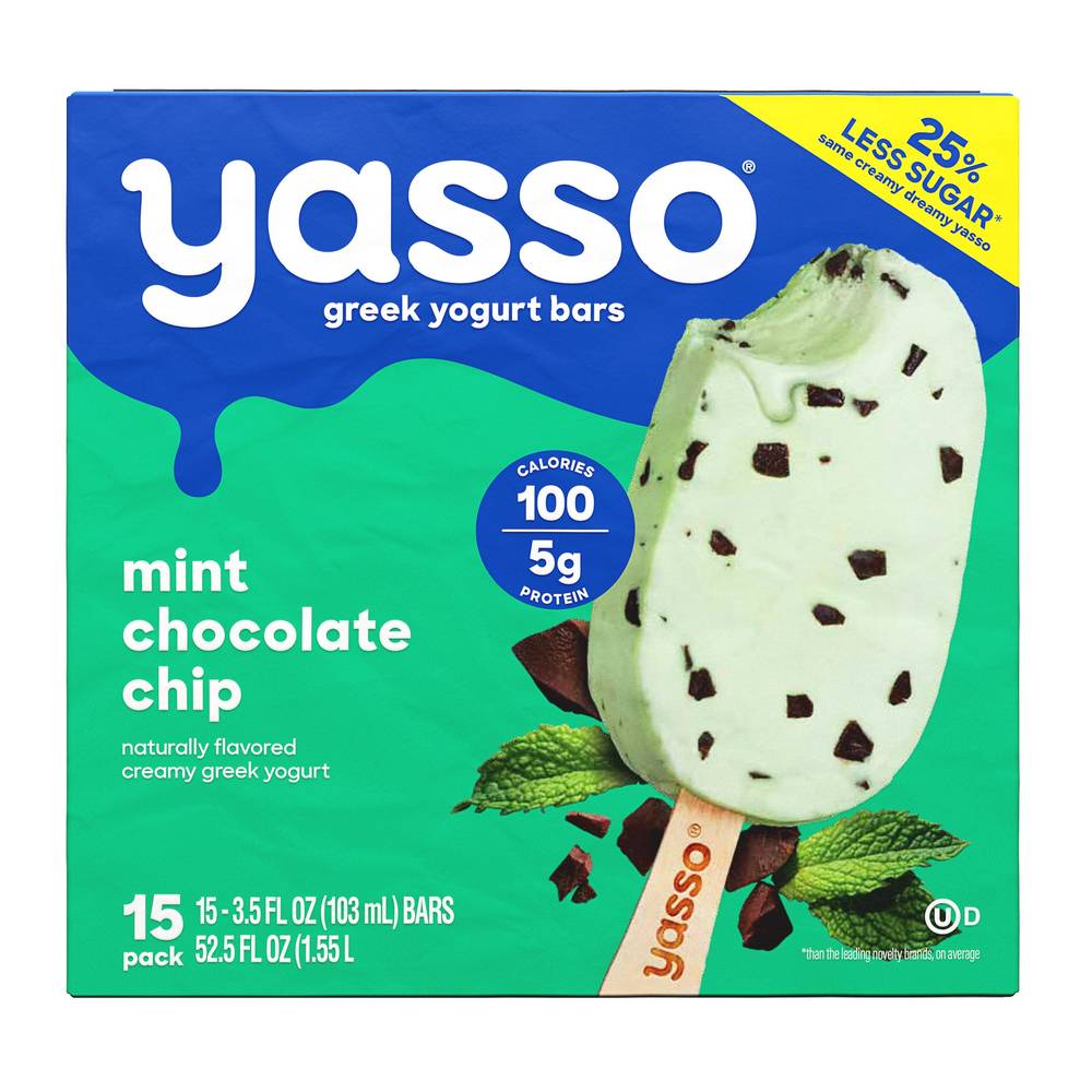 Yasso Frozen Greek Yogurt Bars Chocolate Chip, Mint (3.5 fl oz, 15 ct)