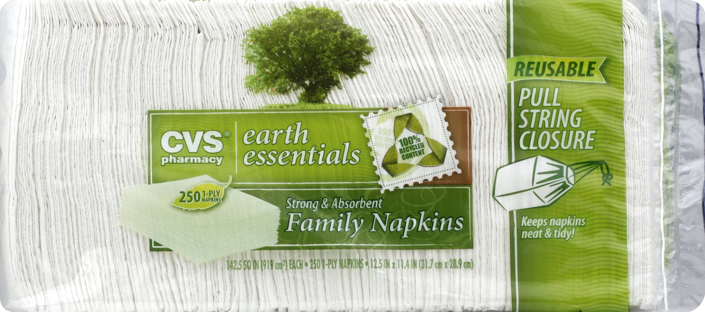 CVS Pharmacy Strong & Absorbent Earth Essentials Napkins, 12.5''x 11.4'', White (250 ct)