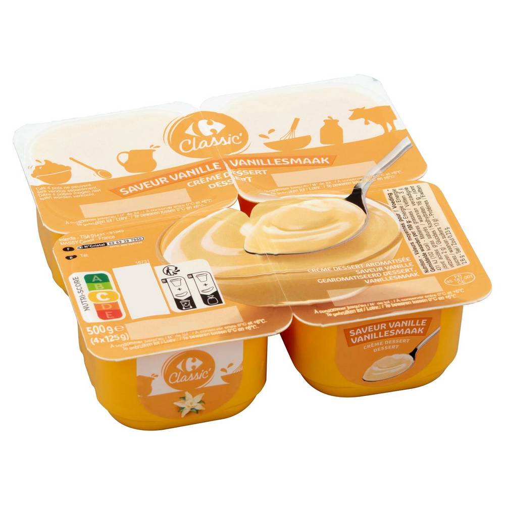 Carrefour Classic′ Crème Dessert Saveur Vanille 4 x 125 g