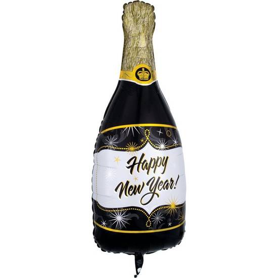 Uninflated Happy New Year Bottle-Shaped Foil Balloon, 14in x 36in - New Year Bubbles