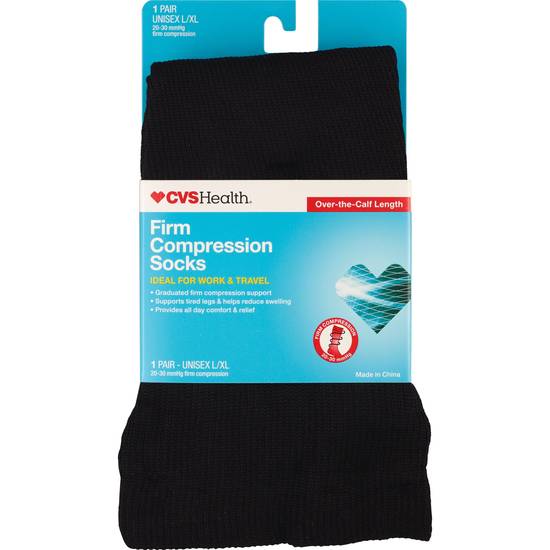 CVS Health Firm Compression Socks Over-The-Calf Length Unisex, 1 Pair, L/XL, Black