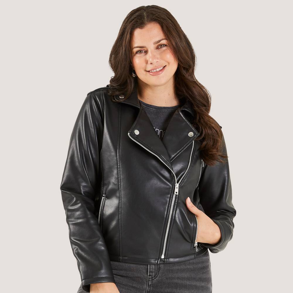 Veste de style moto en similicuir mySTYLE pour femmes (M, Anthracite) / mySTYLE Women's Faux Leather Moto Jacket (M, Anthracite)