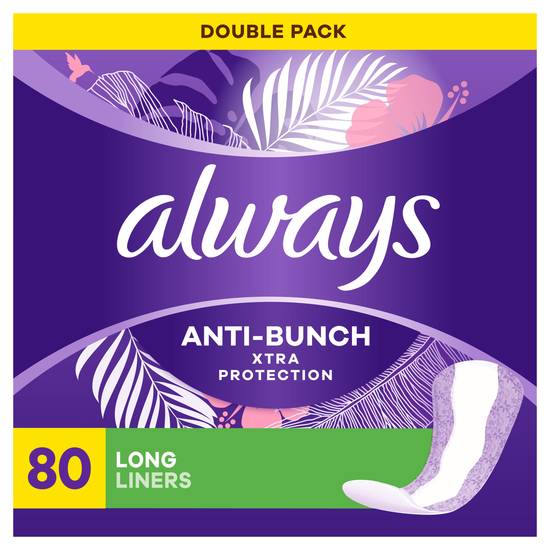 Always Xtra Protection Daily Liners Long Unscented, 80 Count