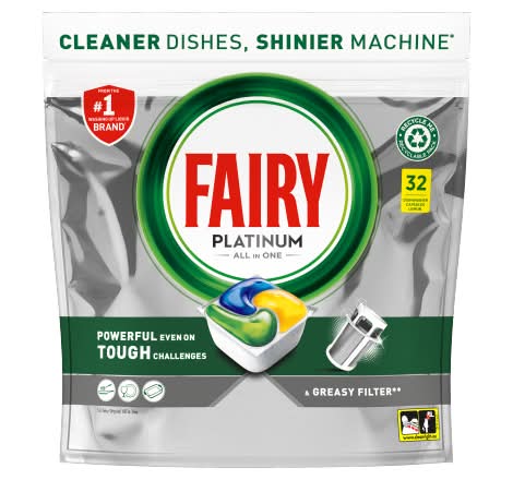 Fairy Lemon, Platinum All in One Dishwasher Tablets (32 pack)
