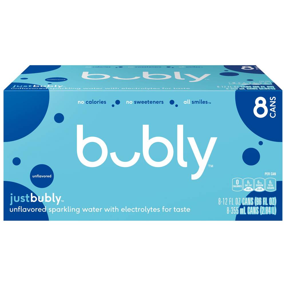 Bubly Just Unflavored Sparkling Water With Electrolytes (8 ct, 12 fl oz)