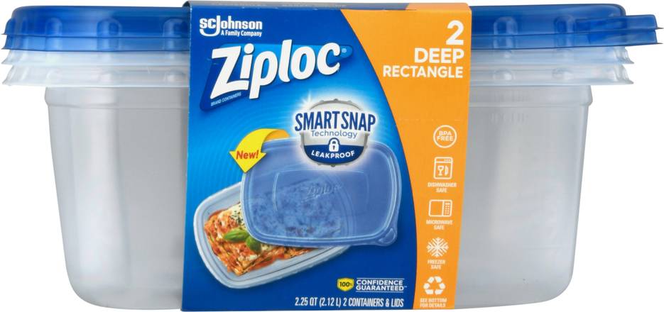 Ziploc Smart Snap Deep Rectangle Containers & Lids (2 ct) (white-blue)