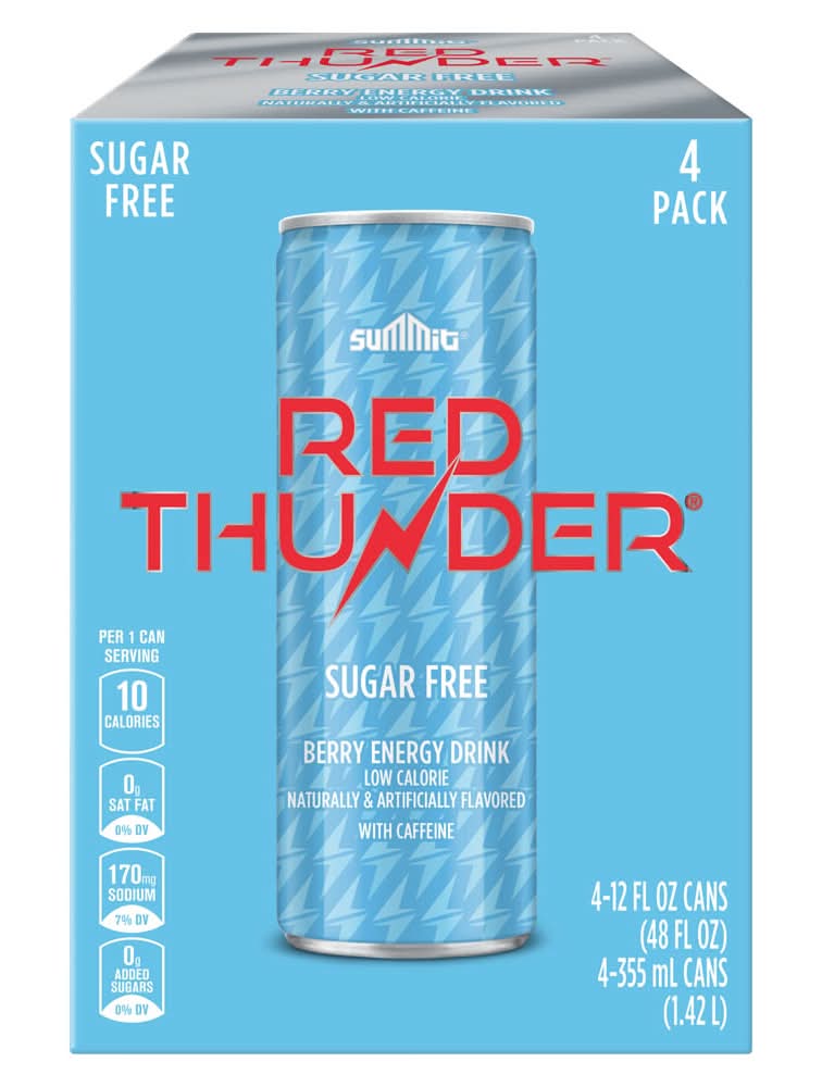 Summit Red Thunder Sugar Free Energy Drink, Berry (4 x 12 fl oz)