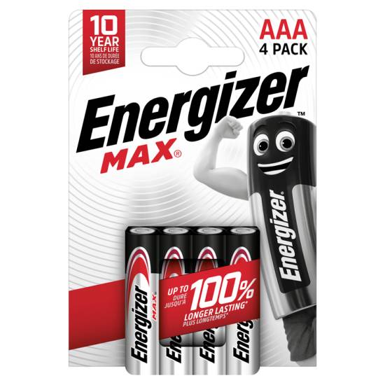 Energizer Max Aaa Batteries, Alkaline, 4 pack