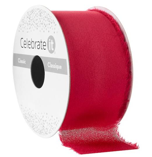 Celebrate It Satin Raw Edge Ribbon, 1.5" X 3Yd, Red