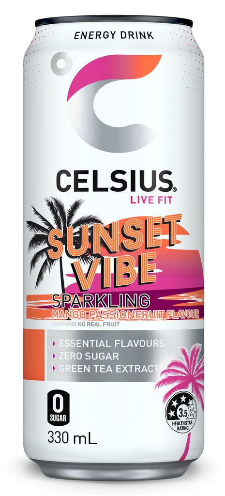 Celsius Live Fit Sunset Vibe Sparkling Energy Drink, Mango-Passionfruit (330mL)