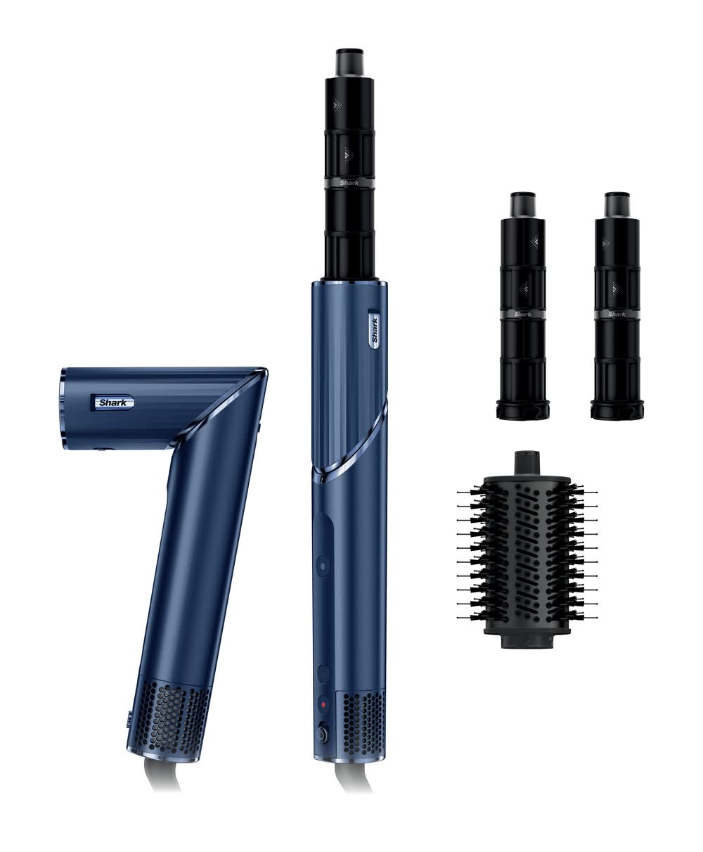 Shark - FlexStyle Air Styling & Drying System, Powerful Hair Blow Dryer and Multi-Styler - Straight & Wavy Hair - Indigo Rush