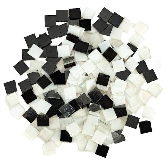 Oceanside Compatible Small Black And White Mosaic Stained Glass Squares, 8Oz.