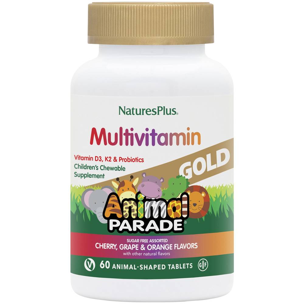 Animal Parade Gold Multivitamin For Kids With Organic Whole Foods - Cherry, Orange & Grape (60 Chewable Tablets)