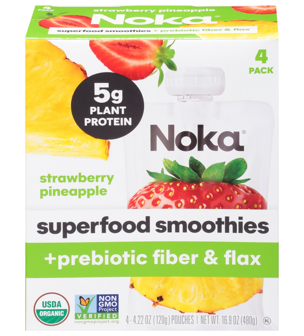 Noka Strawberry Pineapple Superfood Smoothies (4 x 4.22 oz)