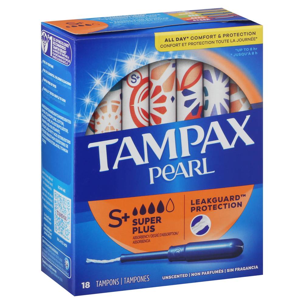 Tampax Pearl Super Plus Absorbency Unscented Tampons (8 oz, 18 ct)