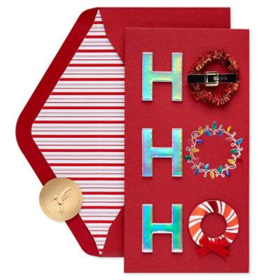 Papyrus Ho Ho Ho Wreaths Christmas Card - Each