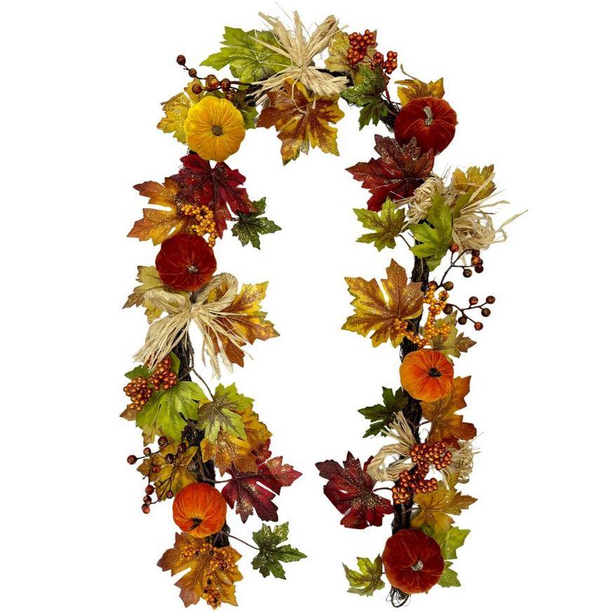 Glitter Velvet Pumpkin Vine Fall Garland, 6ft