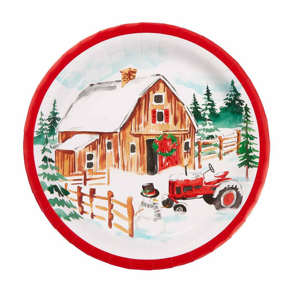 Farmhouse Christmas Round Paper Plates, 9 in (8 ct)