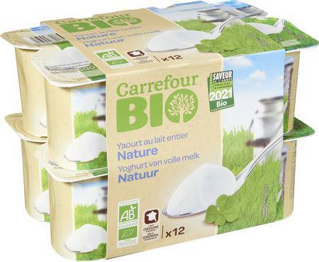 Carrefour Bio - Yaourt au lait nature (12 pièces)