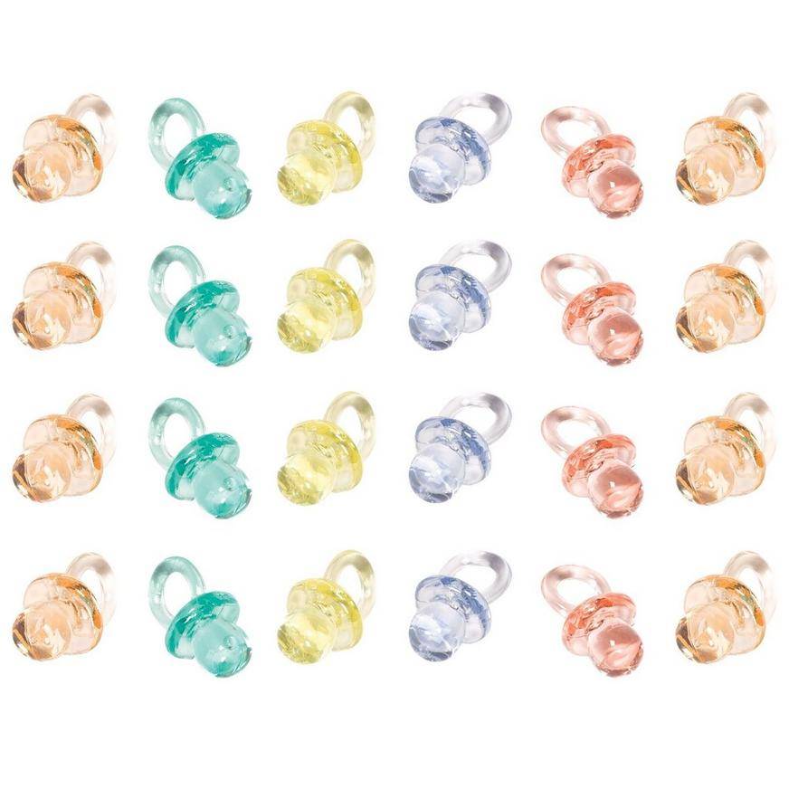 Mini Pastel Pacifier Baby Shower Favor Charms, 24ct